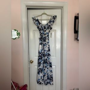 Eliza J blue floral ruffle dress